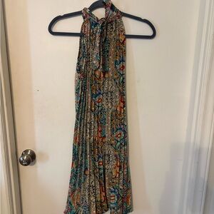 Boho Halter Maxi Dress in Teal & Multicolor Print